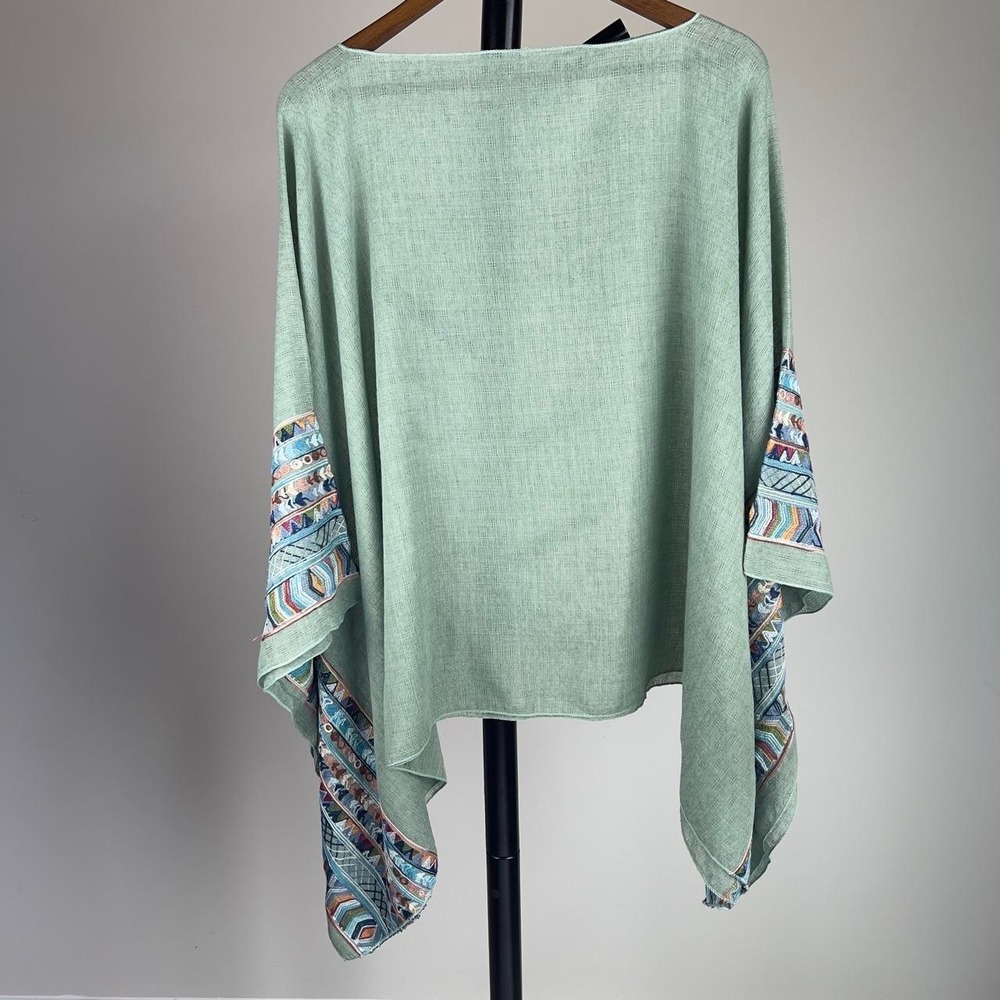 Boho Embroidered Fringed Poncho Wrap Top